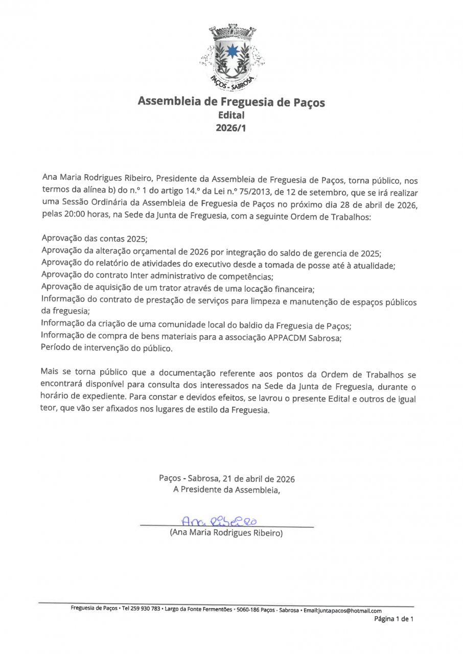 Assembleia de Freguesia de Pa&ccedil;os